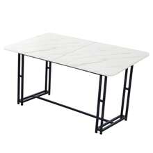 140x80cm Lightweight Luxury Dining Table (1-Pc), Metal Frame, Rectangular Dining Table, Modern Kitchen Table With Metal Legs For Dining Room/Living Room, Black Table Legs - Black and White - View 6