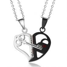 Fashionable New Heart-Shaped Key Carved Letter Puzzle Couple Pendant Necklace - Multicolor - View 2