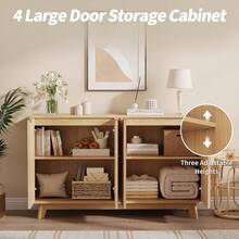 clóset Buffet de 55 Pulgadas con Almacenamiento, Moderno Acento Estriado Credenza con Puertas y estantes Ajustables, Mesa de Consola de Bar de café de Madera para Sala de Estar, Comedor