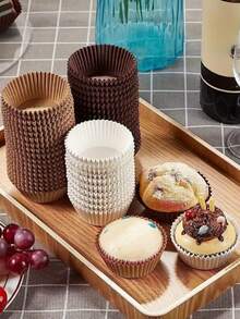 100pcs/200pcs/500pcs/1000pcs White/Kraft Grease-Proof Heat-Resistant Baking Cups, Suitable For New Year, Valentine's Day, Birthday And Wedding Party Baking - Multicolor - View 6