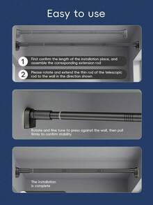 1pc Retractable Stainless Steel Balcony Clothes Drying Rack, Bathroom Curtain Rod, Wardrobe Closet Rail, Storage & Organization, Women White T-Shirt, Women Black Pants, Women Winter Clothing, Dress, Women Winter Outfit, Elegant Women Dress, Women White Long Sleeve Shirt, Women Spring Dress, Women Spring Set, Spring, Spring Apparel, Minimalist, Summer Top - Black - View 3