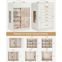 Jewelry Box 6-Tier Organizer Functional 360° Rotating Jewelry Storage Case For Women Girls Ring Necklace Earring Bracelet Holder With Mirror - White - View 2
