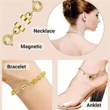 4pcs Magnetic Necklace Clasp & Closure Set, Gold & Silver Spring Ring Chain Extender Necklace Bracelet Magnetic Lock Jewelry Converter - Multicolor - View 2