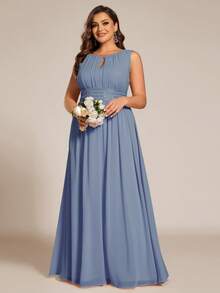 EVERPRETTY Đầm phù dâu màu xanh dương thanh lịch, không tay, cổ tròn, đính sequin, eo cao, thích hợp cho các bữa tiệc, dạ hội, đám cưới mùa xuân/hè, ngày Valentine và các dịp trang trọng khác. - Màu xanh bụi bặm - Xem 4