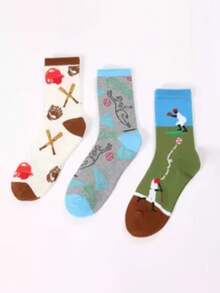 3/6 paires de chaussettes mi-mollet pour hommes avec couleurs contrastées, style baseball américain avec motif personnalisé. Chaussettes de sport. - Multicolore - Voir 4