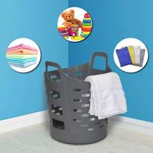Clorox - Cesta flexible para ropa de cama recámara y almacenamiento cesta redonda portátil con asas de transporte 1 bushel color gris - Gris+1 bushel - Ver 4