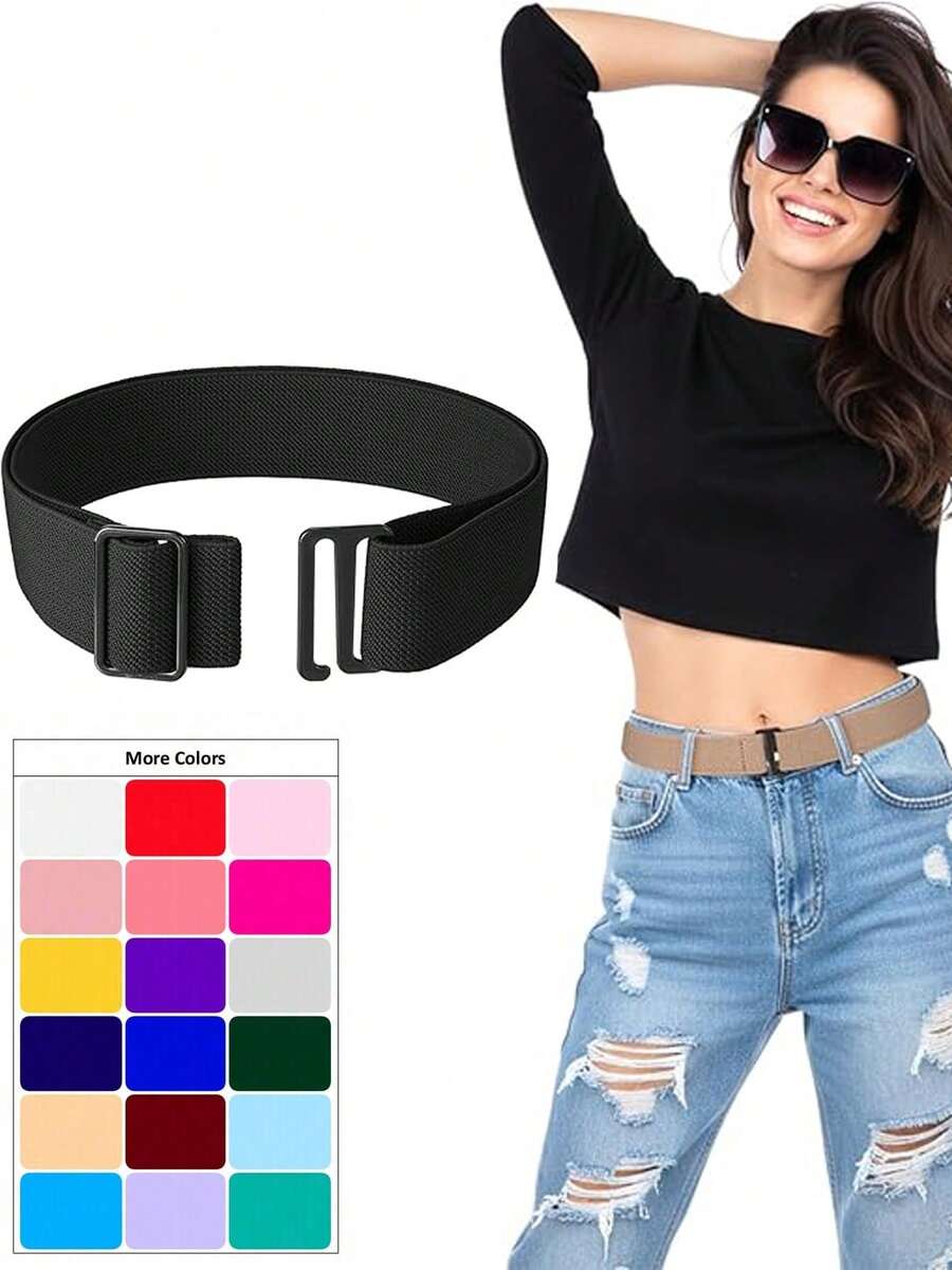 1PCWomen Elastic Stretch Belt Invisible Sweater Tuck Belts With Flat Buckle For Pants Dresses - Multicolor - View 1