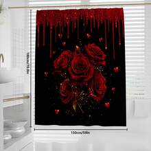 1pc/4pcs Valentine's Day Luxury Queen Style! Red Rose High Heel Shower Curtain Set, Includes 12 Hooks, Non-Slip Bath Mat, U-Shaped Toilet Seat Cover, Machine Washable, Artistic Design, Suitable For All Seasons, Valentine's Day Shower Curtain, Bathroom Decor - Multicolor - View 18