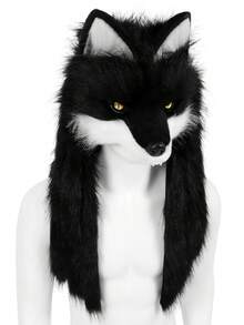 Máscara de cabeza de lobo o zorro de piel sintética, accesorio de disfraz de peluche para cosplay y fiestas - Multicolor - Ver 4