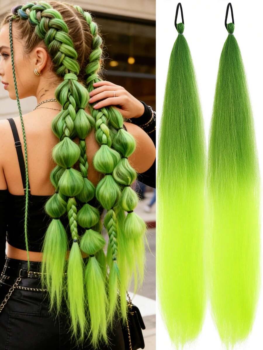 1-2 lọn tóc nối dài 26 inch màu xanh ombre tự làm để tết | Tóc giả thẳng, chịu nhiệt, bồng bềnh dành cho nữ | Thích hợp cho Halloween, Giáng sinh, các bữa tiệc ngày lễ