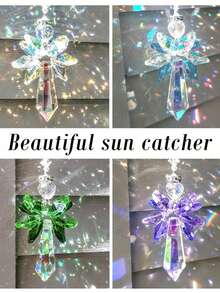 1pc Rainbow Guardian Angel Crystal Suncatcher - Charming Hanging Crystal Glass Decor For Home, Car, Porch, Valentine's Day Gift, Birthday Gift, Gift For Best Friend, Home Decor, Gift For Mom, Hanging Home Decor - Multicolor - View 1