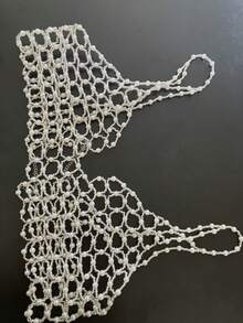 New Handmade Beaded Shiny Camisole Top, Vintage Deep V-Neck Hollow Out Crop Top, Versatile, Luxury Body Chain Accessory - White - View 6