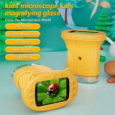 4K Children's Microscope, Portable Mini Pocket 1000X Handheld Microscope, Educational Science STEM Tool, Ideal Gift, Suitable For Observation, Photography, Recording, And Exploration In Education, Halloween, Christmas, And Birthday Gifts