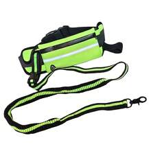1条带拉链腰包的免手持狗绳，双层加厚手柄，弹性绳，适合散步、慢跑和跑步宠物训练牵引绳[新款] - 綠色 - 查看 6