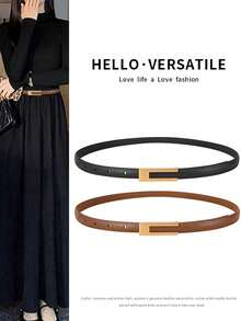 2pcs/1pc New Fashion Thin Belt Women's Belt Exquisite Pants Belt Bundle Belt Smooth Buckle With Jeans Waist Chain, Perfect Gift For Women
