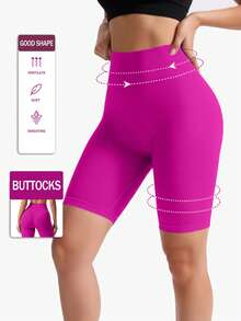 Seamless High-Elastic Women's Sports Shorts,Soft And Comfortable Fitness Running Shorts,Tuck In The Abdomen And Lift The Buttocks For Women Leggings,Multi-Color Options(Black/Blue/Green/Apricot/Hot Pink) - 玫紅色 - 查看 2