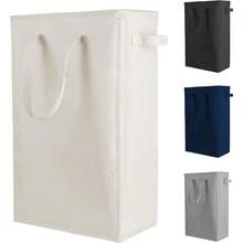 Odonata - Cesta de lavandería delgada con asas plegables para ropa sucia delgada y estrecha plegable 45 L beige - Beis - Ver 2