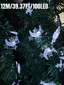20/50/100pcs LED Solar Star & Moon String Lights - 8 Lighting Modes, Waterproof Fairy Lights, Outdoor Garden Lights, Suitable For Garden, Yard, Patio, Roof, Wedding, Festival, Party, Ramadan And Eid Decoration, Easter Decorative String Lights - Black - View 15