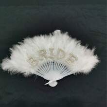 1件新娘派对珍珠字母羽毛扇，单身派对，婚礼羽毛扇，优雅，适合婚礼、单身派对、主题派对 - 白色 - 查看 6
