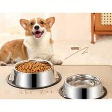 2-Piece Set Of Thickened Stainless Steel Pet Bowls, With Non-Slip Base, Anti-Spill Bowls For Cats And Dogs, Shatterproof, Easy To Clean And Non-Slip Bowls - 22cm*2 - View 3