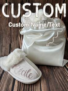 个性化定制姓名拖鞋，情人节定制家居拖鞋，四季皆宜的织物鞋面搭配橡胶鞋底，舒适的人造毛绒内衬，是伴娘、单身派对和婚礼的完美礼物，也是送给男士、女士的理想礼物，情人节礼物，送给他的理想情人节礼物，送给她的生日礼物，母亲节马克杯，伴娘礼物 - 彩色 - 查看 6