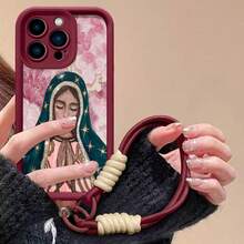 Estuche para teléfono con arte de la Virgen María Celestial Compatible con estuches para teléfonos ,  17,  16 Pro Max,  15 Pro Max,  13 y  12 Hecho de material de TPU, a prueba de caídas, resistente al desgaste y cómodo de sostener Un gran regalo para familiares, amigos, seres queridos, novios/novias y para Navidad y Año Nuevo - vino tinto - Ver 1