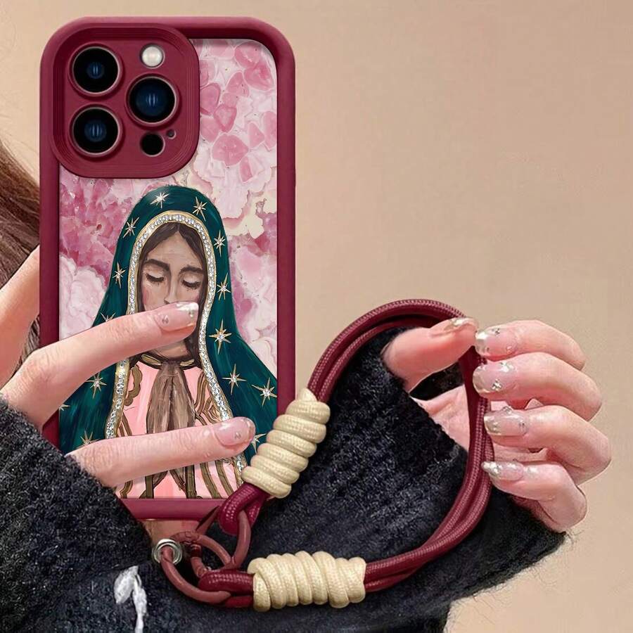 Estuche para teléfono con arte de la Virgen María Celestial Compatible con estuches para teléfonos ,  17,  16 Pro Max,  15 Pro Max,  13 y  12 Hecho de material de TPU, a prueba de caídas, resistente al desgaste y cómodo de sostener Un gran regalo para familiares, amigos, seres queridos, novios/novias y para Navidad y Año Nuevo - vino tinto - Ver 1