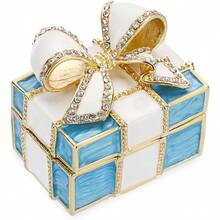 Mini Trinket Box Bow-Knot Gift Box Style Keepsake Box Vintage Metal Enameled Hinged Decorative Box Ring Earrings Jewelry Organizer Gift Box For Women Girls Blue - Blue - View 1
