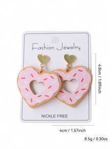 一对亚克力雕刻彩绘心形甜甜圈耳环，合金心形耳钉，优雅可爱的情人节首饰配饰 - 餅乾愛心 - 查看 5