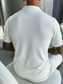 GRDR 男士短袖 Polo 针织衫，秋冬季叠穿休闲通勤套头衫 - 白色 - 查看 2