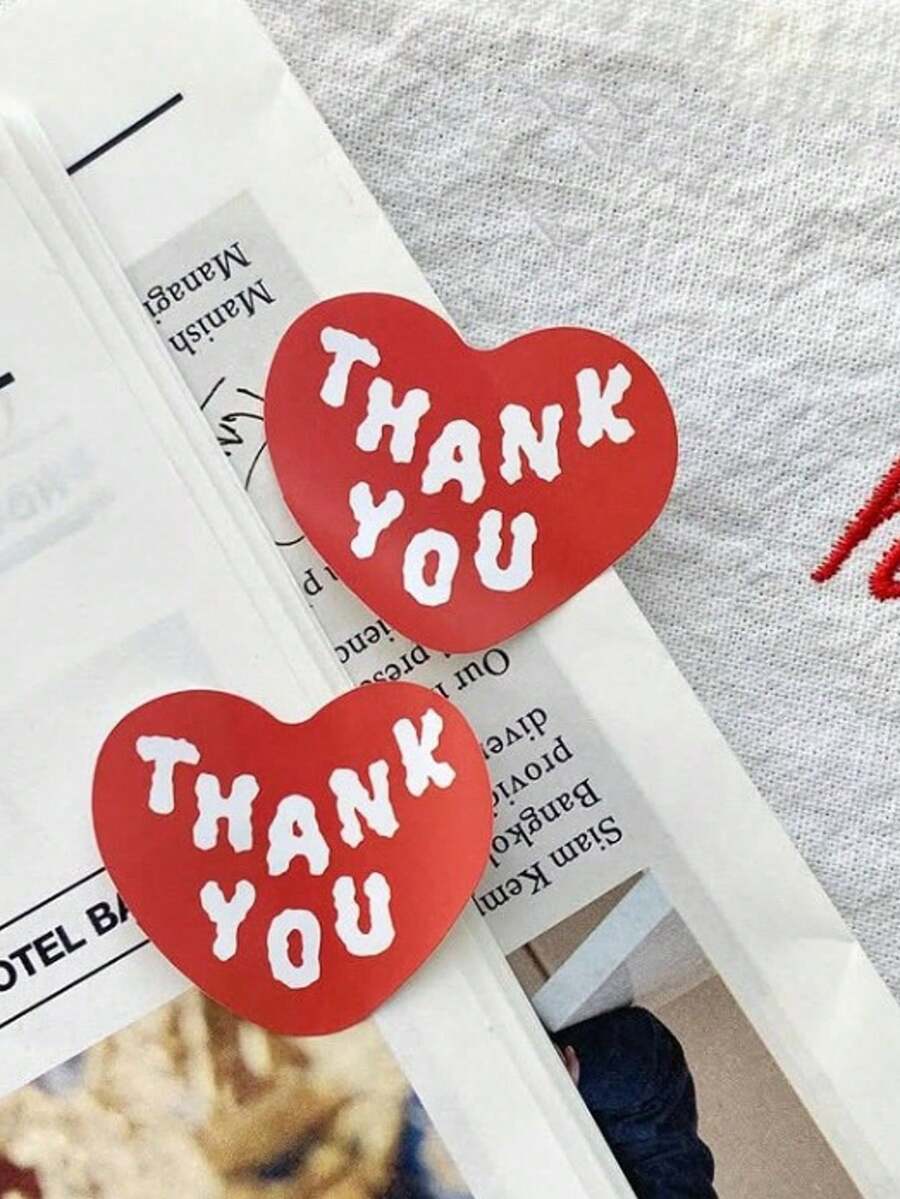 6pcs Valentine's Day Love Thank You Gift Packaging Stickers, Valentine's Day DIY Baking Packaging Red Love Seal Stickers, Dessert Donut Baking Packaging Decorative Stickers, Valentine's Day Gift Decorative Stickers - Multicolor - View 1