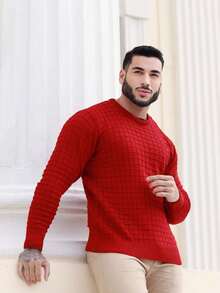 TRICOT DE LUXO Plus Size Sweater, Knit Links, Men's Basic Chic Thicker Pullover, Autumn/Winter Premium Line, Large Size - 紅色 - 查看 2