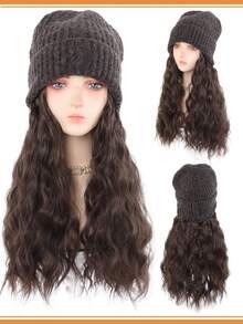 保暖针织帽假发，16英寸蓬松波浪卷发，采用耐热合成纤维制成，适合女性秋冬季佩戴。 - 彩色 - 查看 14