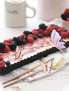 40个蝴蝶蛋糕装饰，3D纸质蝴蝶纸杯蛋糕插牌，女士生日周年纪念派对装饰，粉紫色蝴蝶墙贴背景，适用于婚礼、派对、生日、周年纪念、主题派对、装饰、家居、蛋糕、母亲节 - 彩色 - 查看 6