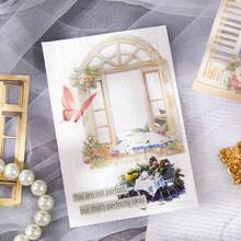 10 piezas/paquete Papel para scrapbooking con tema de ventana con flores huecas, material de papel vintage DIY decorativo sin adhesivo, regalo para fiestas, suministros para collages hechos a mano, planificación de scrapbooks personalizados, artículos de papelería escolares creativos
