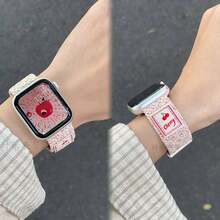 1 Pc Beautiful Nylon Loop Compatible With Apple Watch Band For Women 38mm 40mm 41mm 42mm 44mm 45mm 46mm 49mm , Strap Compatible With Apple Watch Link Series Ultra S10 9/8/7/6/5/4/3/2/1 SE - Watermelon Pink - View 2