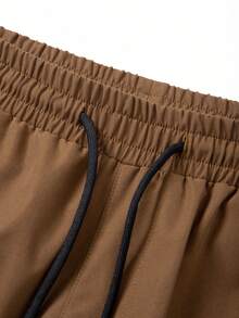 男士纯色简约轻便多口袋工装裤，时尚锥形裤腿，校园风户外徒步涤纶休闲裤 - 咖啡棕 - 查看 5