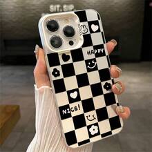 1pcs Checkerboard Hearts Flowers Smile Phone Case Compatible with Apple Phone 11 12 13 14 15 16 17 Pro Max X 7plus 8plus Xs Max XS Galaxy S21 S22 S23 S24 S25 Ultra.Antidrop Silicone Shock Proof Funky Girlish Style Cute Funny You Can Give It To Yourself Can Be Given To Friends - Plateado - Ver 2
