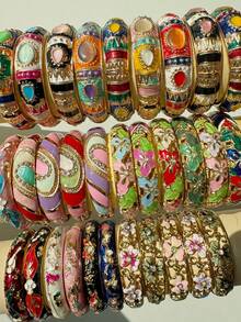 20/15/12/10/7/5/3/1件 随机颜色 几何纹理 复古优雅 奢华宫廷珐琅手镯，彩色树脂石镂空花朵蝴蝶手镯 - 彩色 - 查看 19