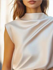 Women's Elegant Solid Satin Blouse, Suitable For Dates And Office Occasions Summer - Apricot - View 5