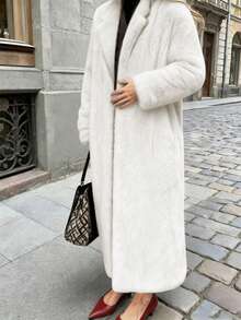Autumn/Winter New Solid Color Loose Long Faux Fur Coat, Warm And Thick Plush Jacket For Women - White - View 6