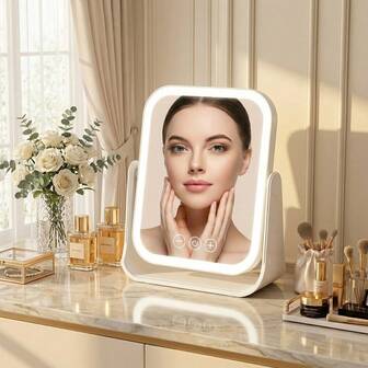 M MISS DREAM LED化妆镜，桌面化妆镜，带灯，3种照明模式，触控操作，便携式支架，可折叠收纳，旅行化妆镜，可充电便携式LED化妆镜，送给女性的绝佳圣诞礼物