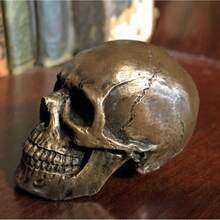 Bộ 1/2/4 tay nắm cửa hình đầu lâu phong cách Gothic - Thiết kế đầu lâu bằng kim loại mạ vàng, thích hợp trang trí nhà cửa, nhà bếp hoặc phòng tắm theo phong cách cổ điển, trang trí nhà cửa Gothic | Trang trí nhà cửa Halloween | Trang trí tay nắm cửa Halloween | Tay nắm kim loại, trang trí đầu lâu - Đồng - Xem 3