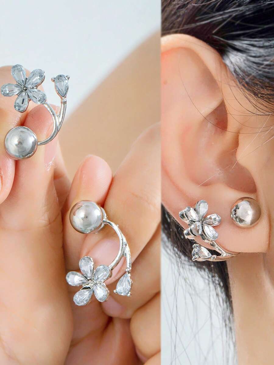 1 Đôi bông tai đinh tán hình cầu đính đá sang trọng, khóa vặn, kiểu dáng chữ S độc đáo. - Bạc 3 - Xem 1