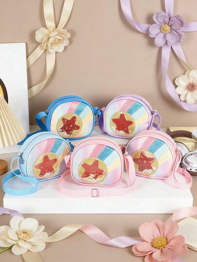 1pc Fashionable Korean-Style Crossbody Bag With Zipper Closure, Featuring A Beautiful Star And Rainbow Pattern. It Can Store Items Such As Keys And Coins, And Is Available In Multiple Colors. Perfect For Outings, Dates, And Everyday Use. It Also Makes An Ideal Holiday Gift For Friends.