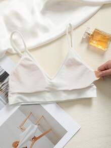 Loungeista Women's Wireless Sexy Backless Bra, V-Neck Design Removable Padded Bra, Casual Comfortable All-Match Bra, Ribbed Knit Fabric, Versatile Everyday Underwear - White - View 3