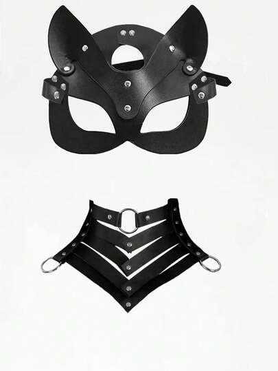 2pcs/1pc Women Cat Face Mask Set, Sexy & Playful, Adjustable, Suitable For Daily Wear, Halloween, Christmas Party And Other Occasions