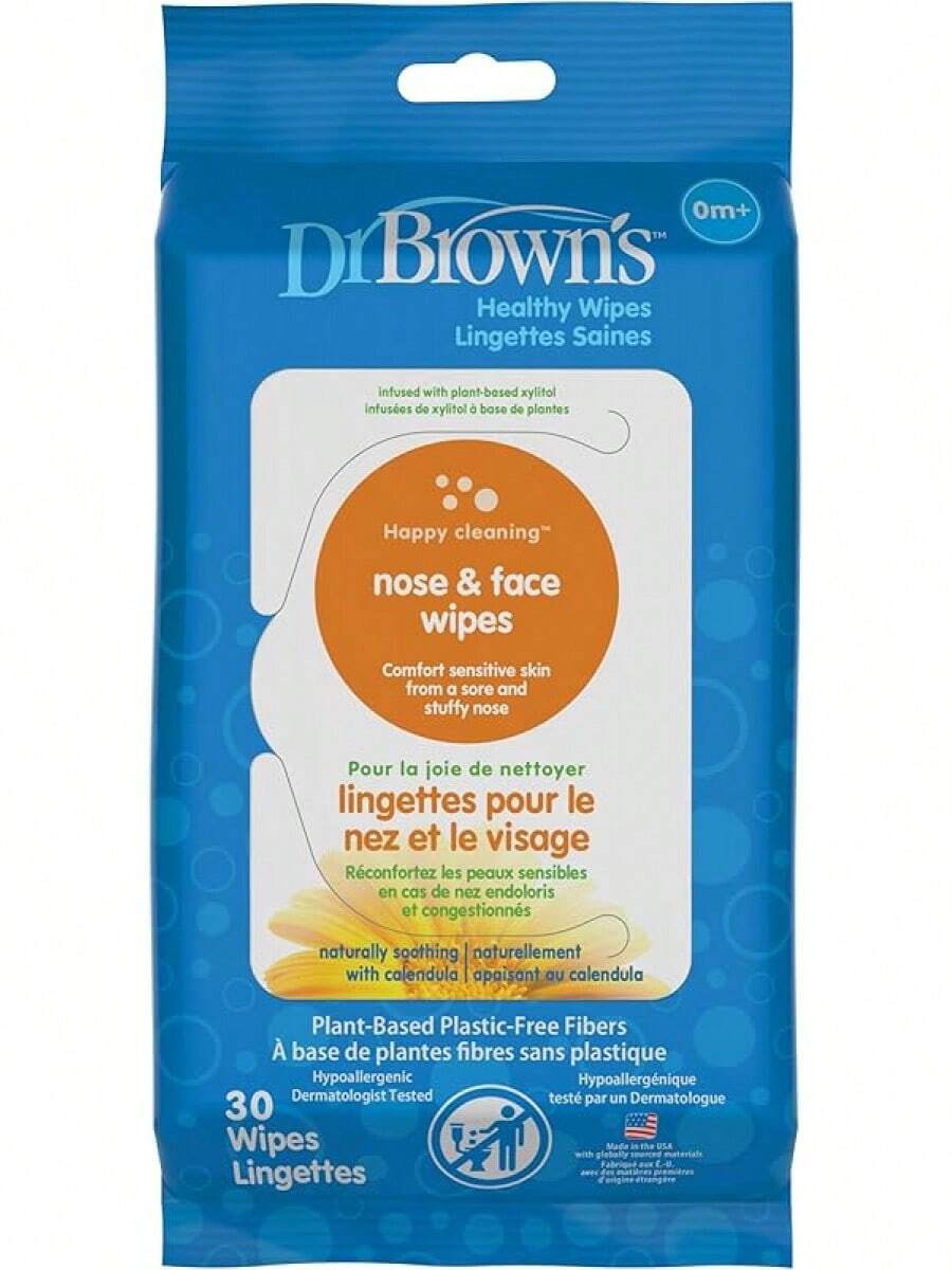 Toallitas de limpieza. Brown's - Toallitas saludables para nariz y cara, limpiadoras e hidratantes naturales para bebés y niños, a base de plantas e hipoalergénicas, 30 unidades, paquete de 3 - 30 unidades (paquete de 1) - Ver 1