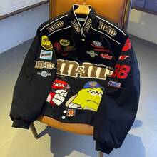 Unisex Sporty Color-Block Baseball Jacket - Lightweight Long-Sleeve Pilot Streetwear Coat - Black - View 4