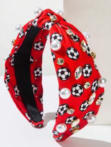 1 pièce Bandeau de sport large en tissu imprimé turquoise, bandeau simple et avec perles et pierres précieuses imprimées, polyvalent pour les accessoires de tête lors d'événements sportifs - Multicolore - Voir 7